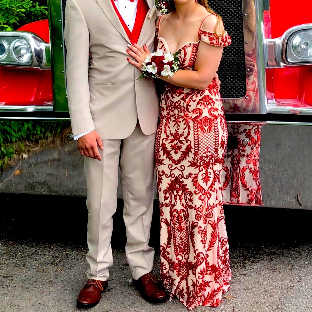 Red Sparkle off-shoulder Prom Dress